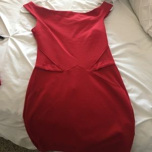 red mini dress, mesh cutout sides